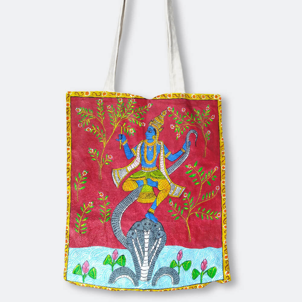 Exquisite hand-painted Cloth Bag with an original Cheriyal Painting design!